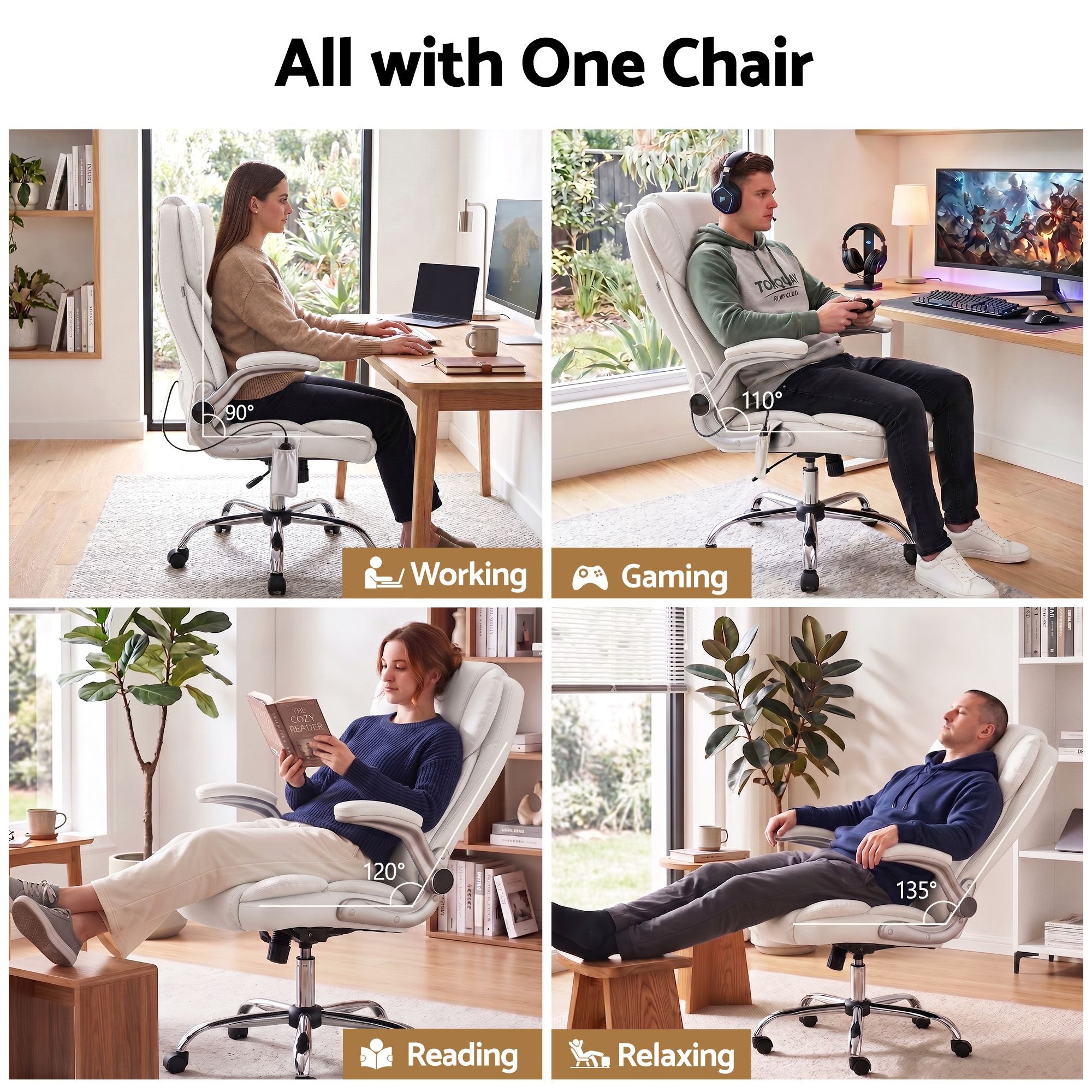 Artiss 8 Point Massage Office Chair PU Leather White