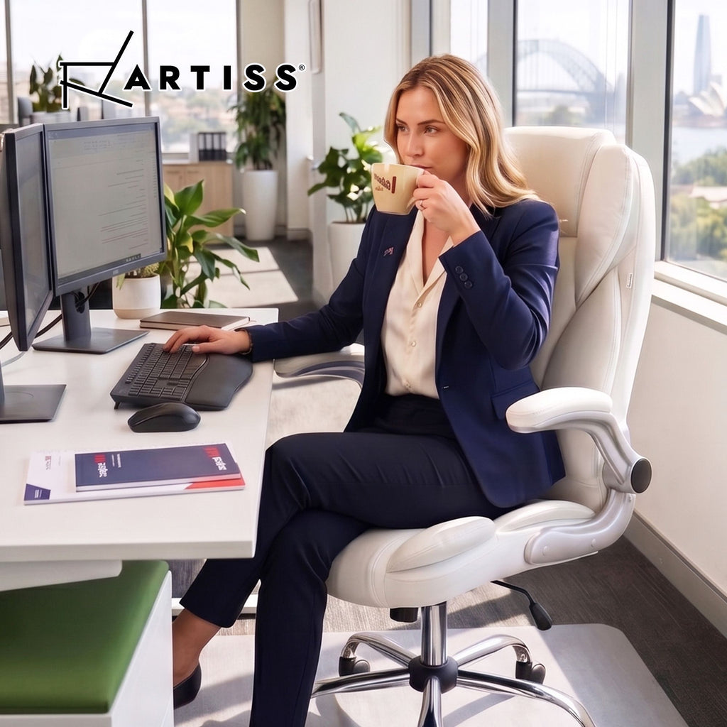 Artiss 8 Point Massage Office Chair PU Leather White
