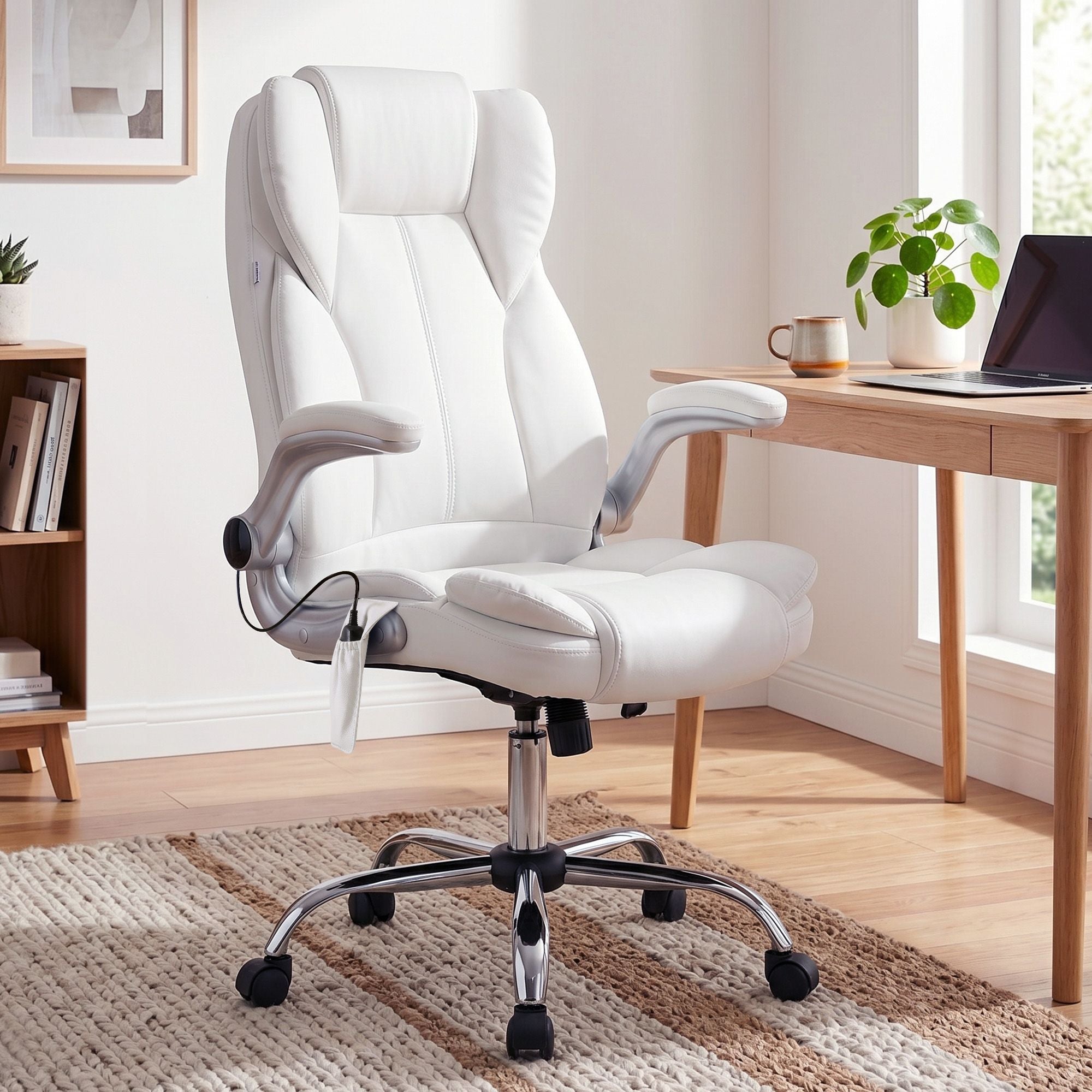 Artiss 8 Point Massage Office Chair PU Leather White