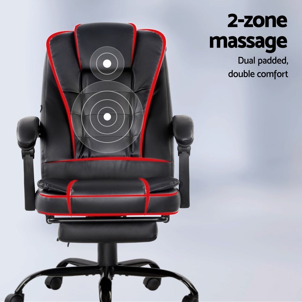 Artiss 2 Point Massage Office Chair PU Leather Footrest Black