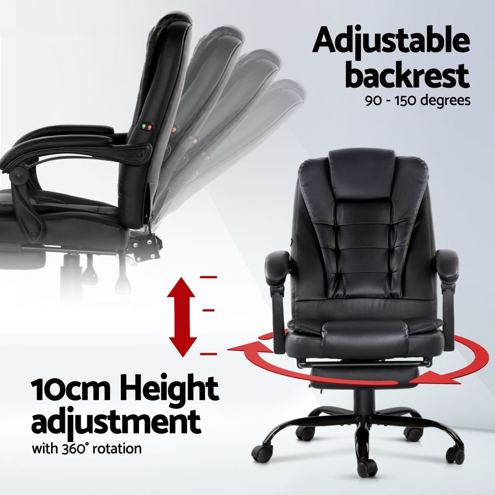 Artiss 2 Point Massage Office Chair PU Leather Footrest Black