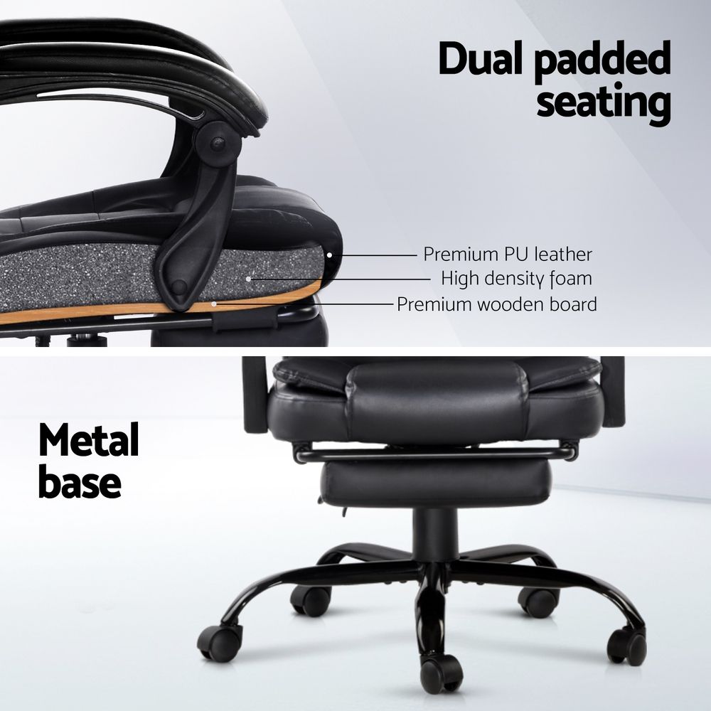 Artiss 2 Point Massage Office Chair PU Leather Footrest Black