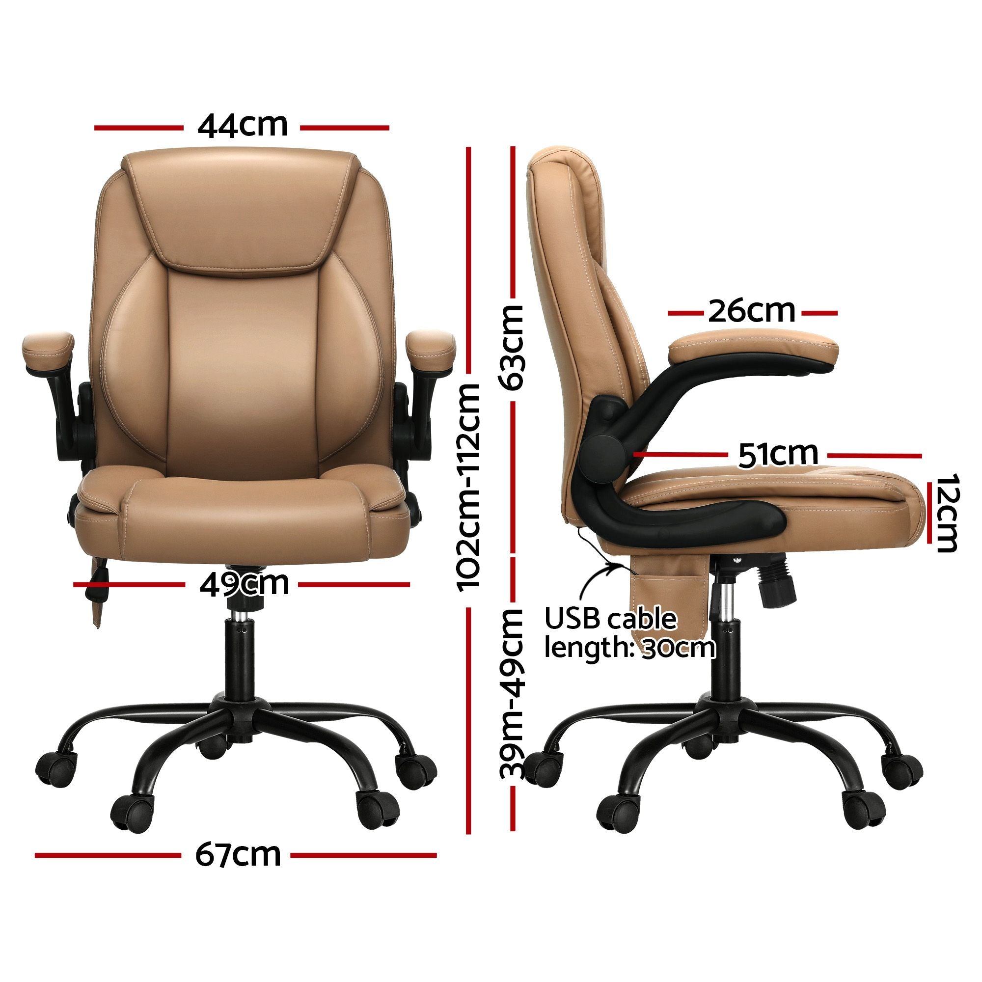 Artiss 2 Point Massage Office Chair Leather Mid Back Brown