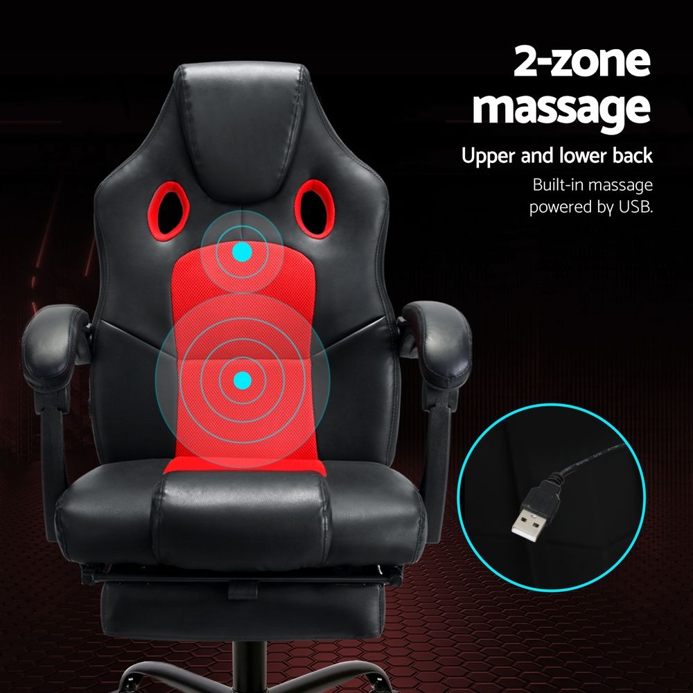 Artiss 2 Point Massage Gaming Office Chair PU Leather Red