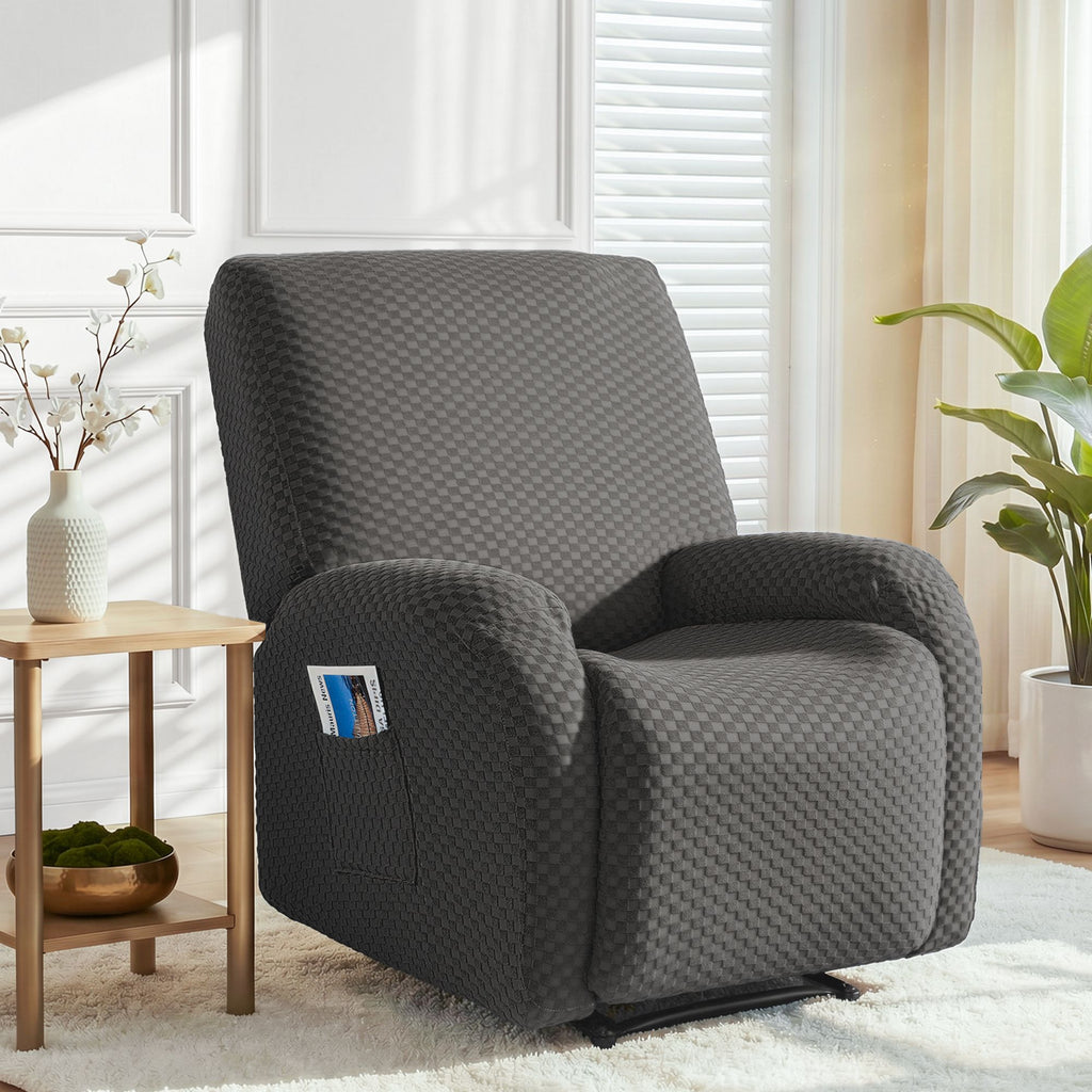Artiss Recliner Chair Covers with Storage Side Pockets Grey Fabric