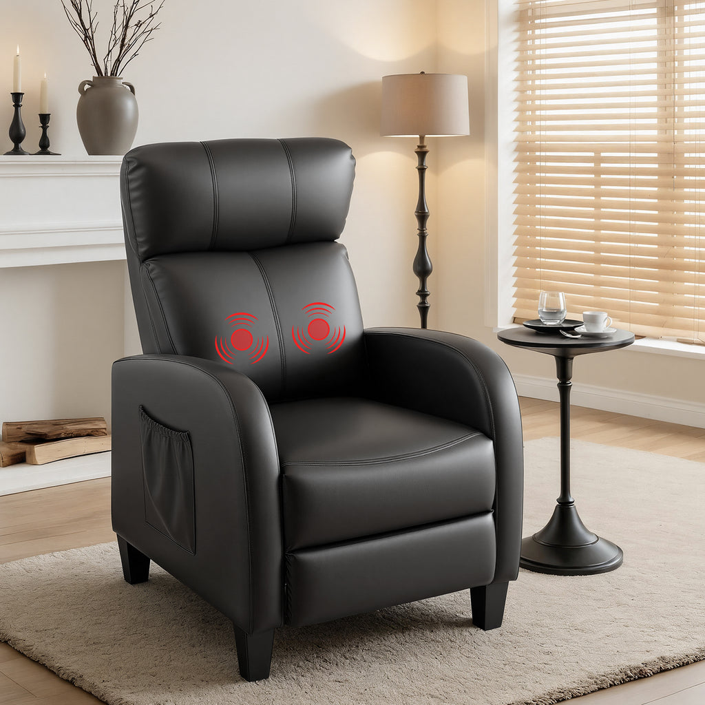 Artiss Massage Recliner Chair Small Recliner Sofa for Adults PU Leather Black