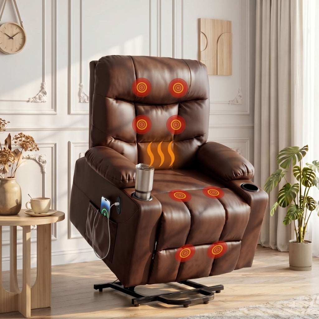 Artiss Recliner Chair Lift Assist Heated Massage Chair Leather Claude