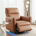 Artiss Swivel Recliner Chair PU Leather Rocking Reclining Sofa with Charging Ports LED Brown