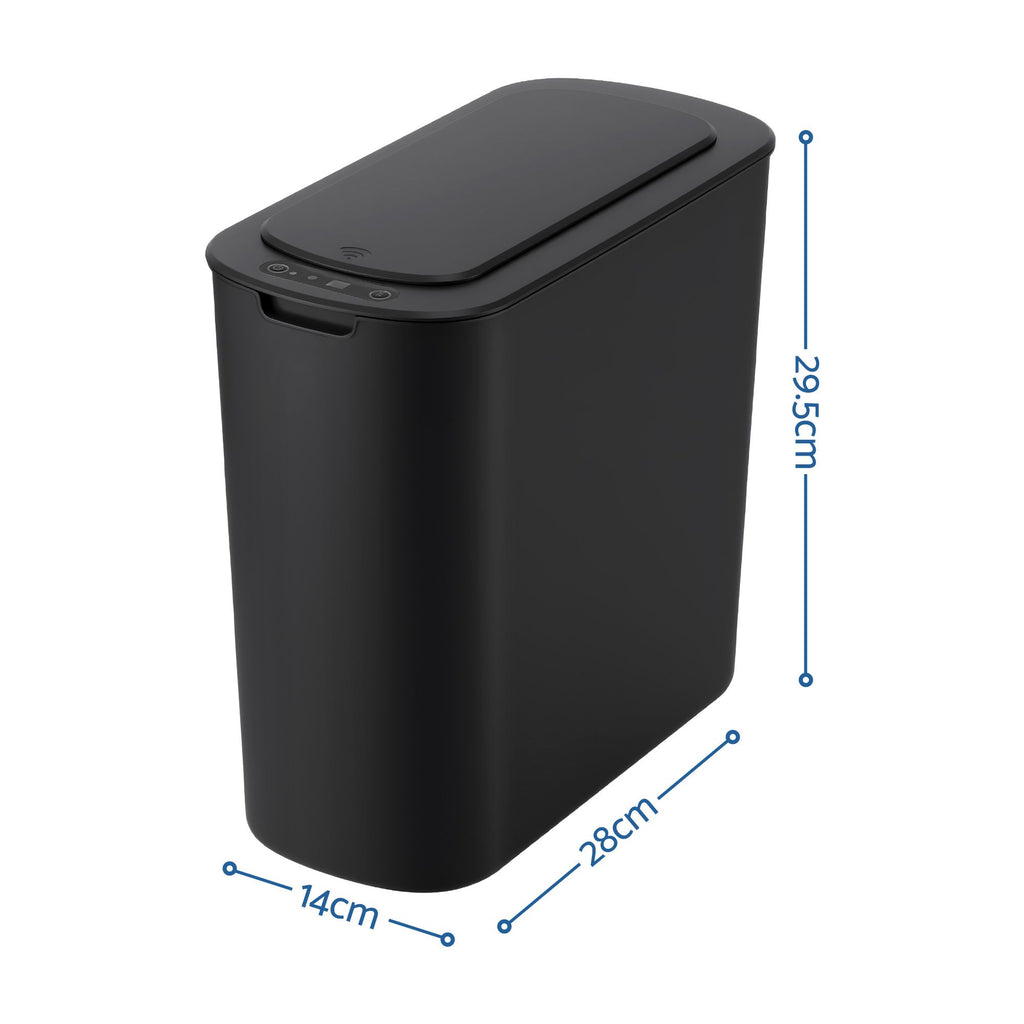 Devanti Automatic Trash Bin 2PCS with Lid 11L Motion Sensor Kitchen Bin Touchless Garbage Can Modern Black Plastic Slim Rubbish Bin with Liner Holder for Kitchen, Home, Office
