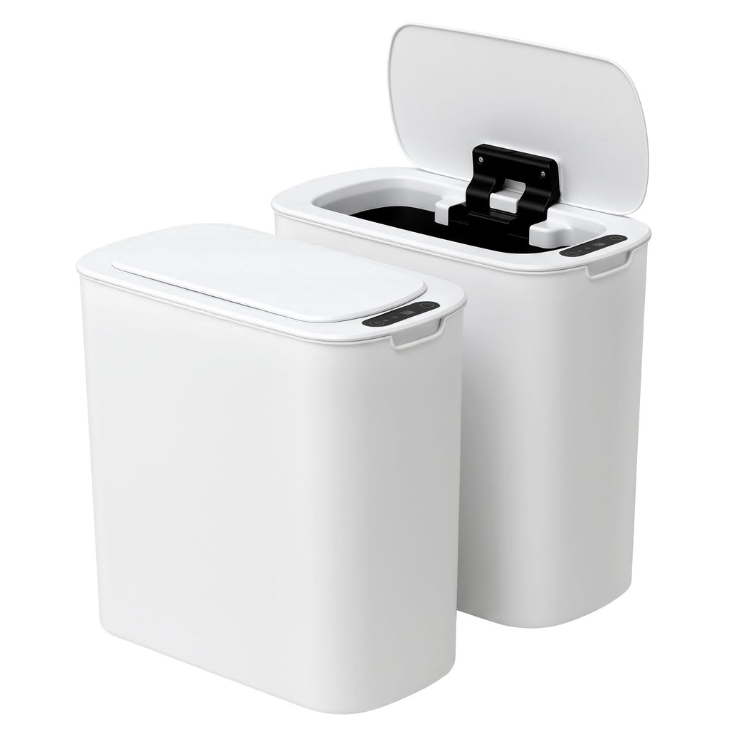 Devanti Automatic Trash Bin 2PCS with Lid 11L Motion Sensor Kitchen Bin Touchless Garbage Can Modern White Plastic Slim Rubbish Bin with Liner Holder for Kitchen, Home, Office
