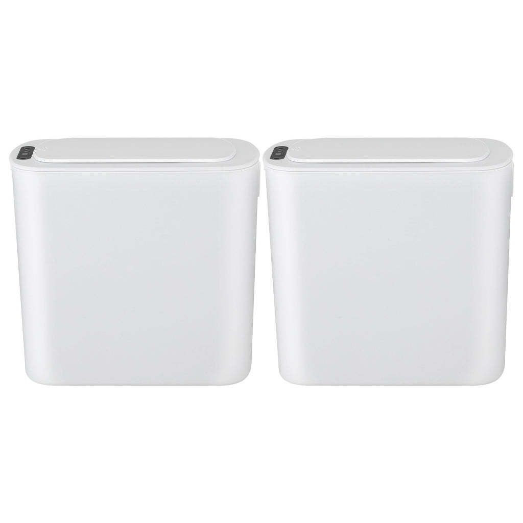 Devanti Automatic Trash Bin 2PCS with Lid 11L Motion Sensor Kitchen Bin Touchless Garbage Can Modern White Plastic Slim Rubbish Bin with Liner Holder for Kitchen, Home, Office