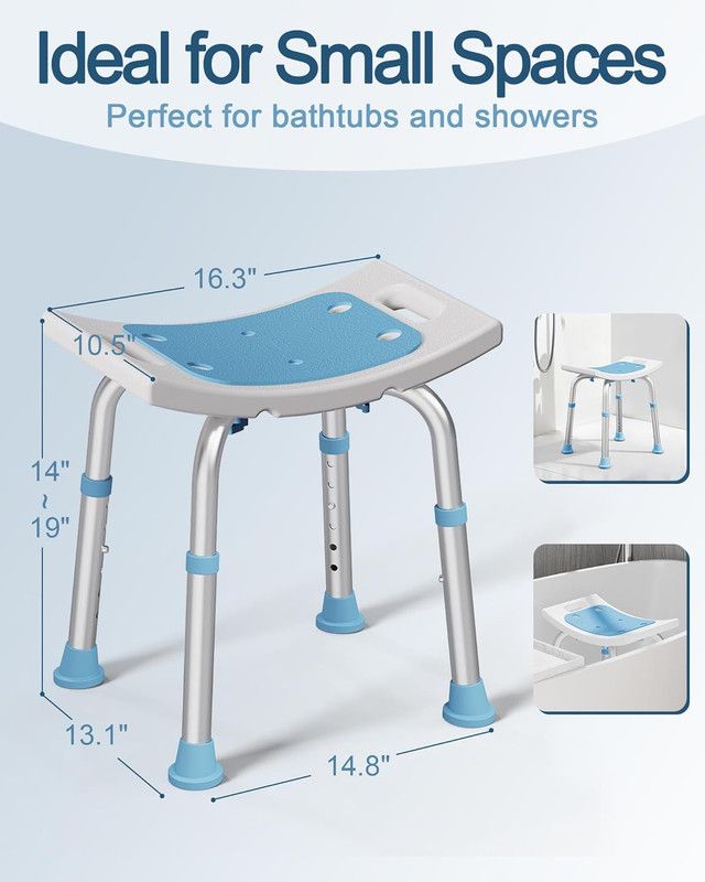 Shower Chair for Inside Shower, 400 lbs Adjustable Shower Stool with Suction Feet, Shower Seat for Inside Tub Bathroom Bench Bath Chair for Elderly and Disabled - Light Blue