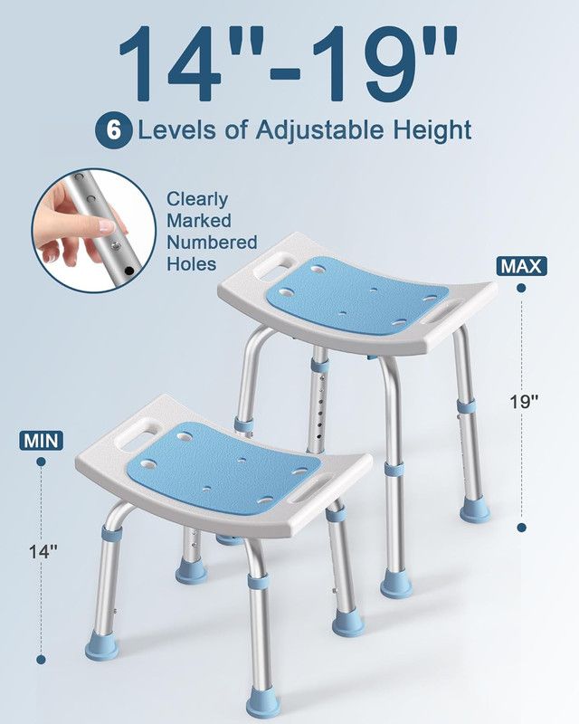 Shower Chair for Inside Shower, 400 lbs Adjustable Shower Stool with Suction Feet, Shower Seat for Inside Tub Bathroom Bench Bath Chair for Elderly and Disabled - Light Blue