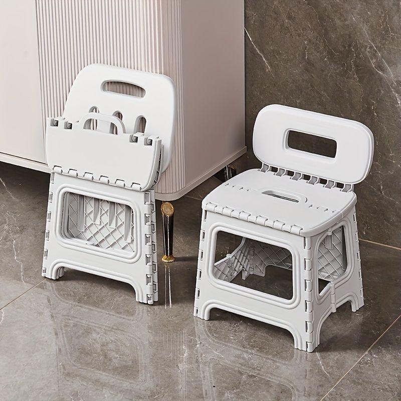 Green folding plastic stool, stool with backrest, portable stool, durable stool, comfortable seating, extra seating, step stool, camping stool, Australian home, space-saving furniture