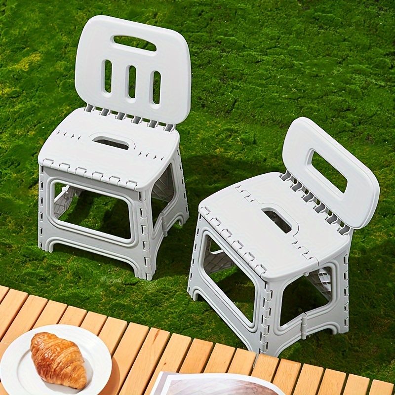 Green folding plastic stool, stool with backrest, portable stool, durable stool, comfortable seating, extra seating, step stool, camping stool, Australian home, space-saving furniture