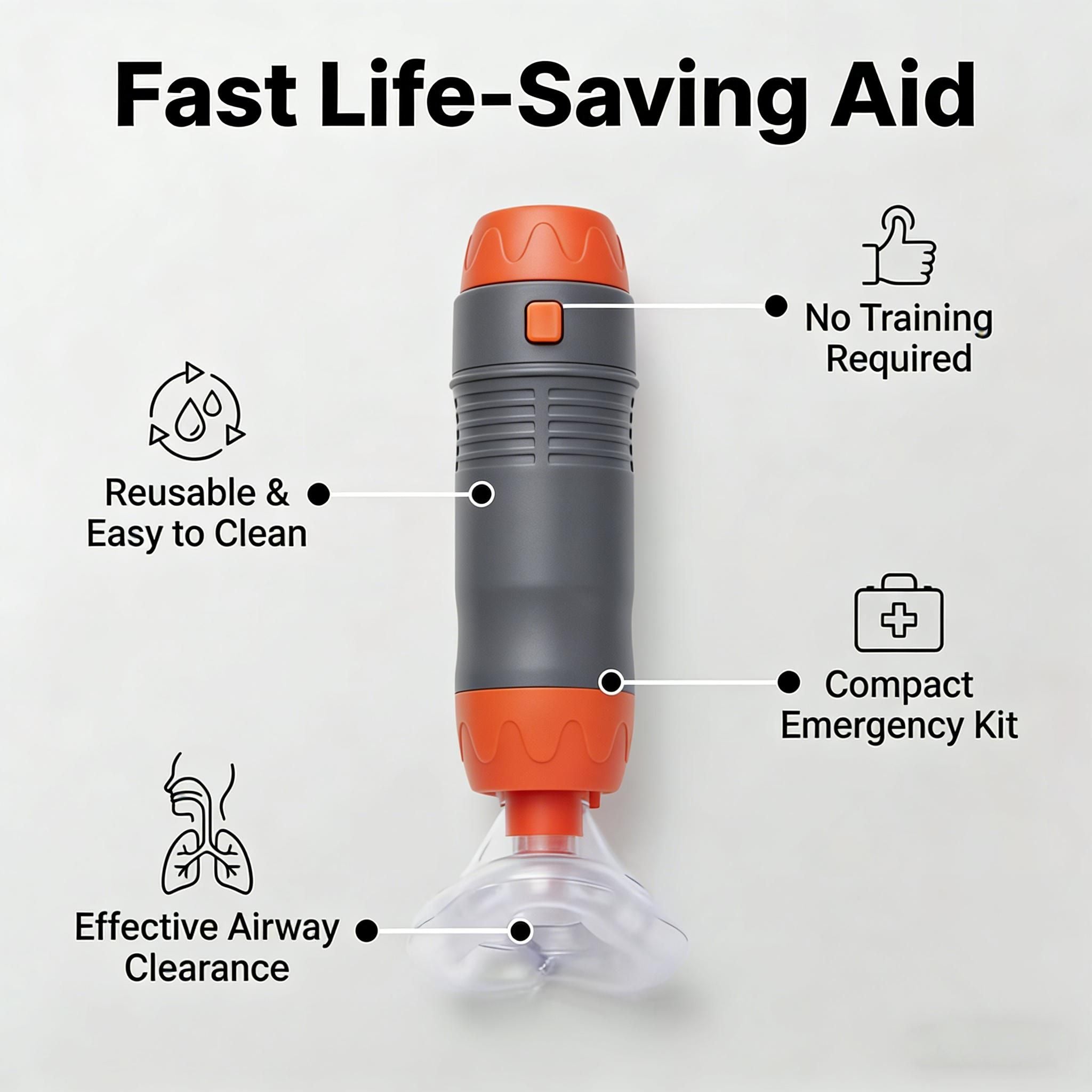 anti-choking device, Heimlich instrument, negative pressure suction, airway clearance, choking emergency, reusable emergency kit, Australian home safety, compact suction device