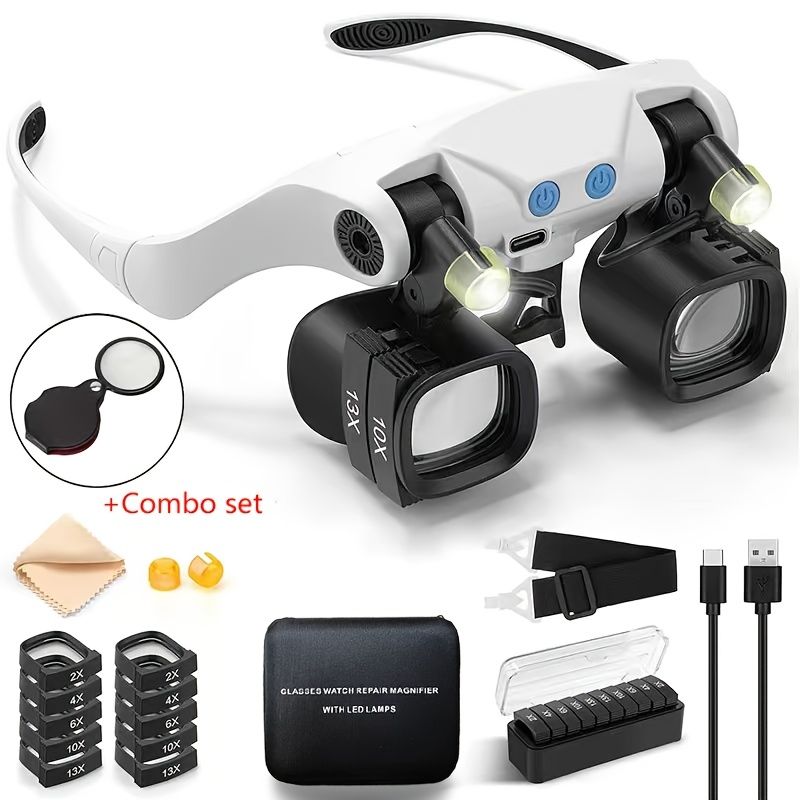 Black binocular magnifying glasses, LED lights, hands-free magnifier, adjustable magnification, high-powered magnifier, Australia
