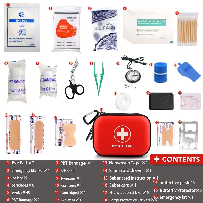 Red Black first aid kit, 18-in-1, emergency supplies, home first aid, travel first aid, outdoor first aid, Australian first aid, compact first aid, portable medical kit, survival kit