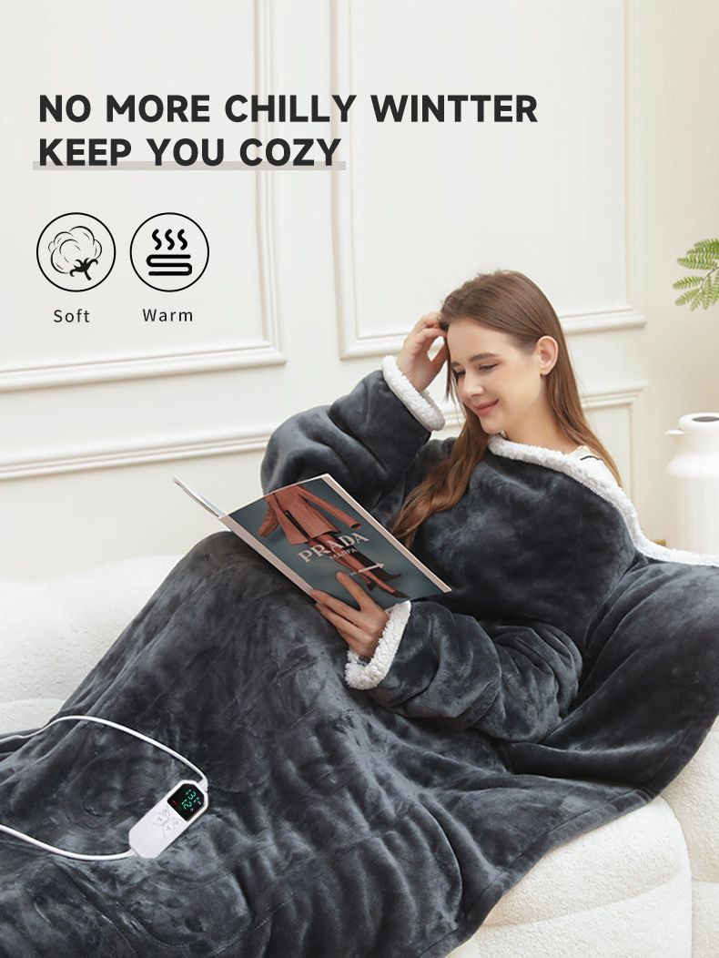 Wearable Heated Blanket Blanket With Sleeves Heated Throw Temperature - Gray - Size 127-177cm