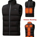 Men'S Heated Vest Electric Heating Gilet Winter Vest Smart Temperature Control - Black - Size 6XL