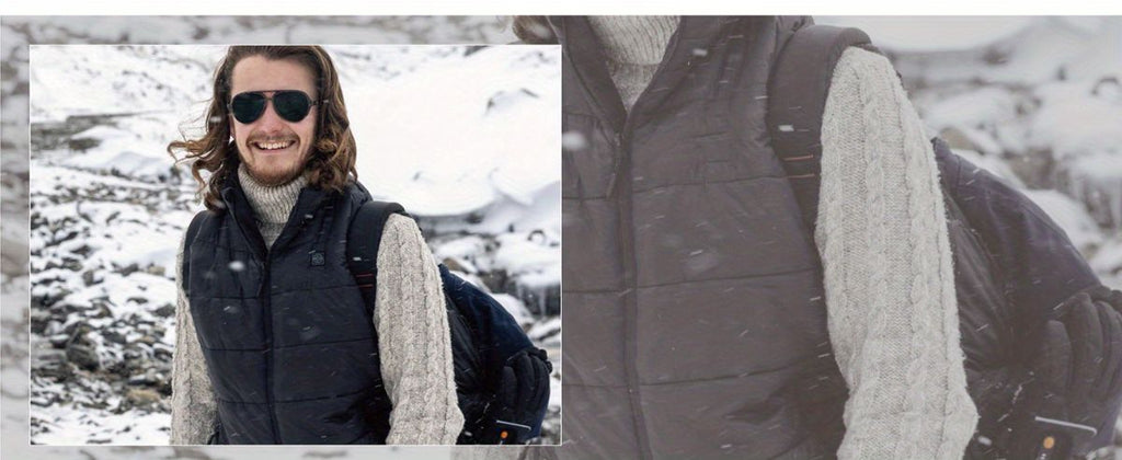 Men'S Heated Vest Electric Heating Gilet Winter Vest Smart Temperature Control - Black - Size 6XL