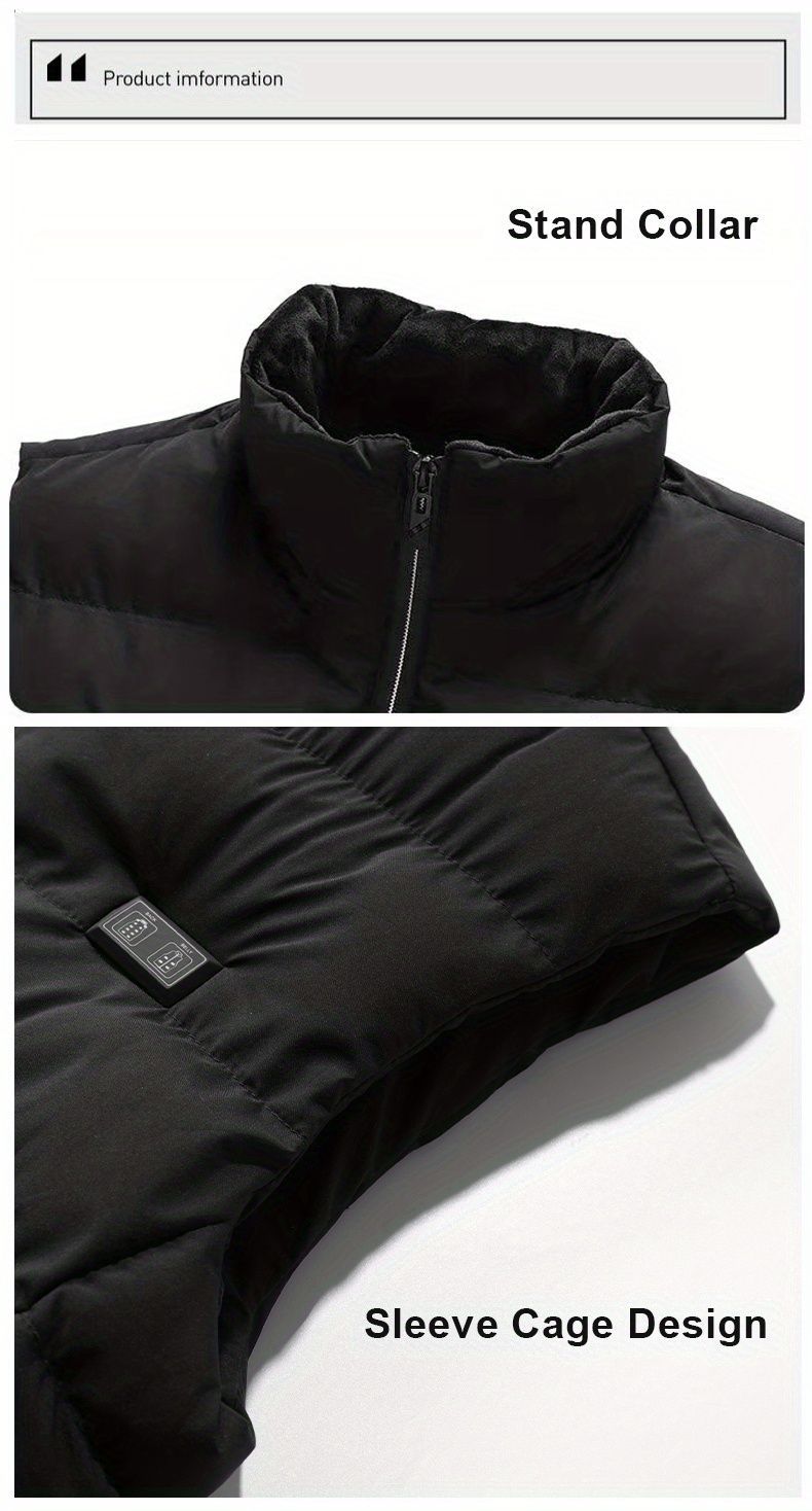 Men'S Heated Vest Electric Heating Gilet Winter Vest Smart Temperature Control - Black - Size 6XL