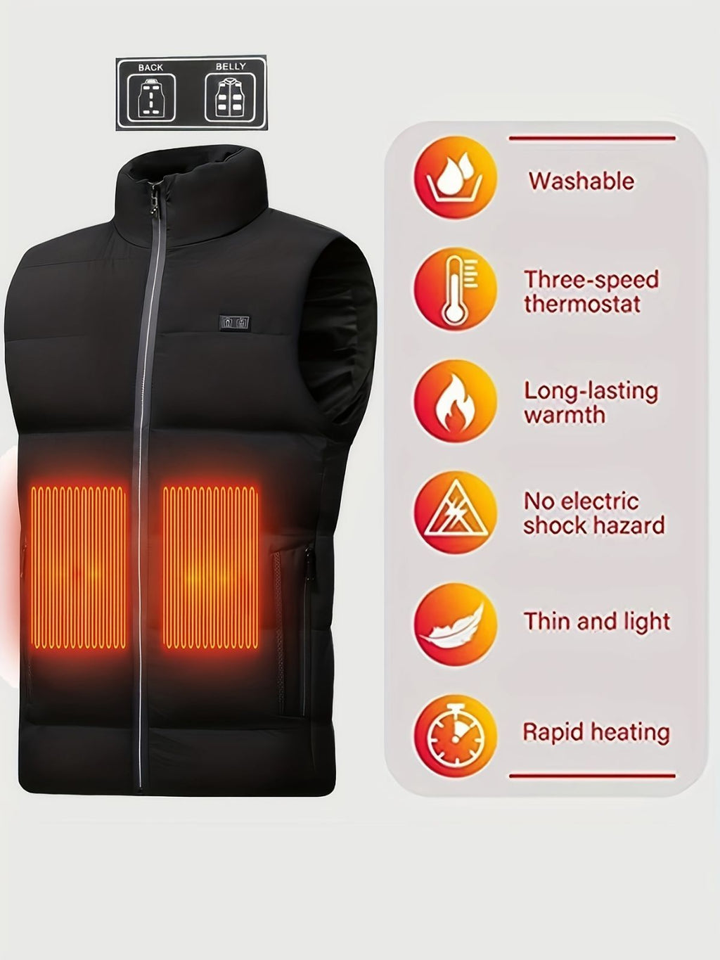 Men'S Heated Vest Electric Heating Gilet Winter Vest Smart Temperature Control - Black - Size 6XL