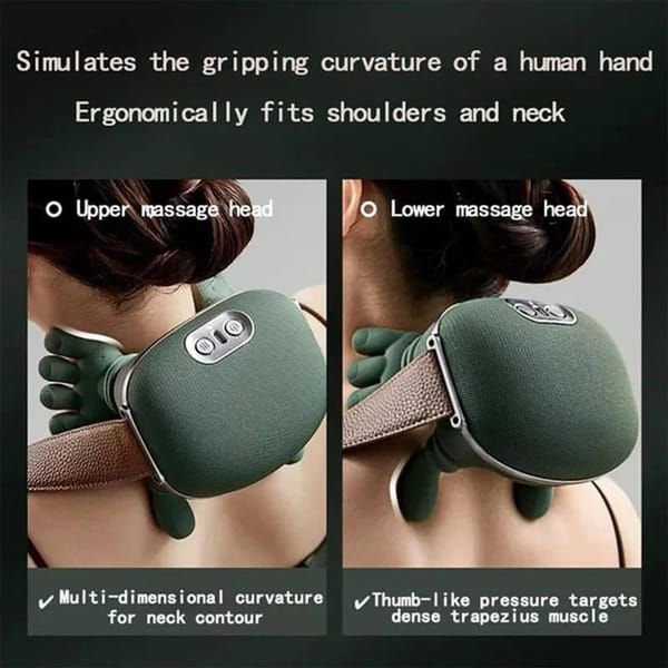 Massager, real hand simulation, deep tissue massage, neck, back and shoulder, 3D kneading, 3 speed adjustable USB charger (green)