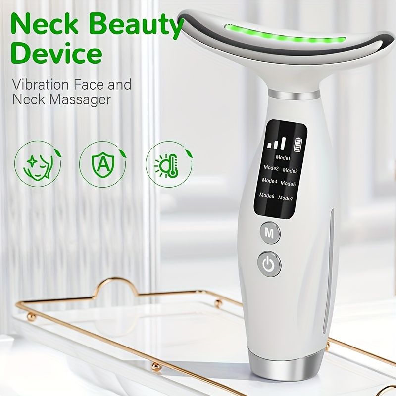 Rechargeable facial and neck skincare device, 7 modes, USB charging, vibration heating massage, ergonomic design, suitable for home use - ideal gift for women, daily skincare assistant, digital display function, skincare tool, must-have for beauty enthusi