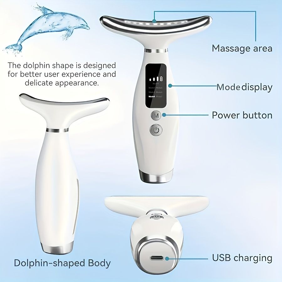 Rechargeable facial and neck skincare device, 7 modes, USB charging, vibration heating massage, ergonomic design, suitable for home use - ideal gift for women, daily skincare assistant, digital display function, skincare tool, must-have for beauty enthusi
