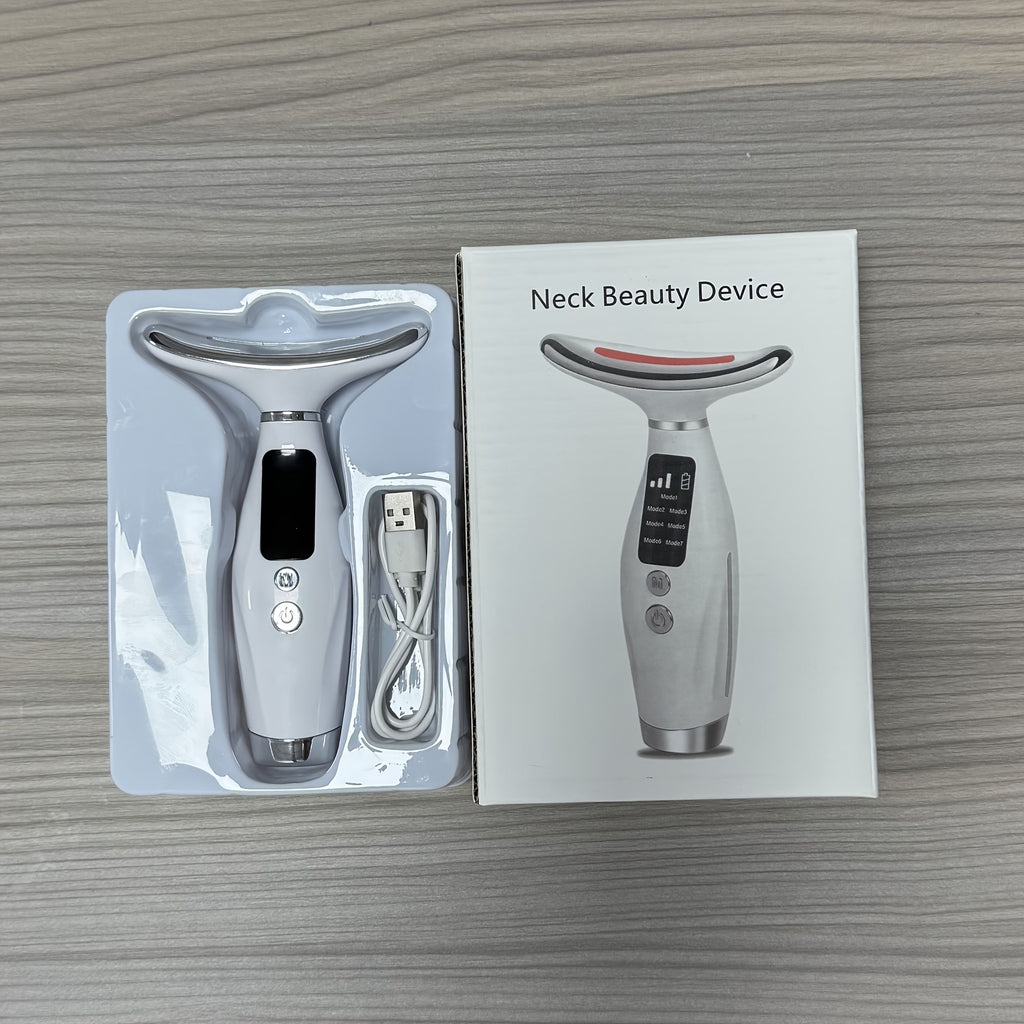 Rechargeable facial and neck skincare device, 7 modes, USB charging, vibration heating massage, ergonomic design, suitable for home use - ideal gift for women, daily skincare assistant, digital display function, skincare tool, must-have for beauty enthusi