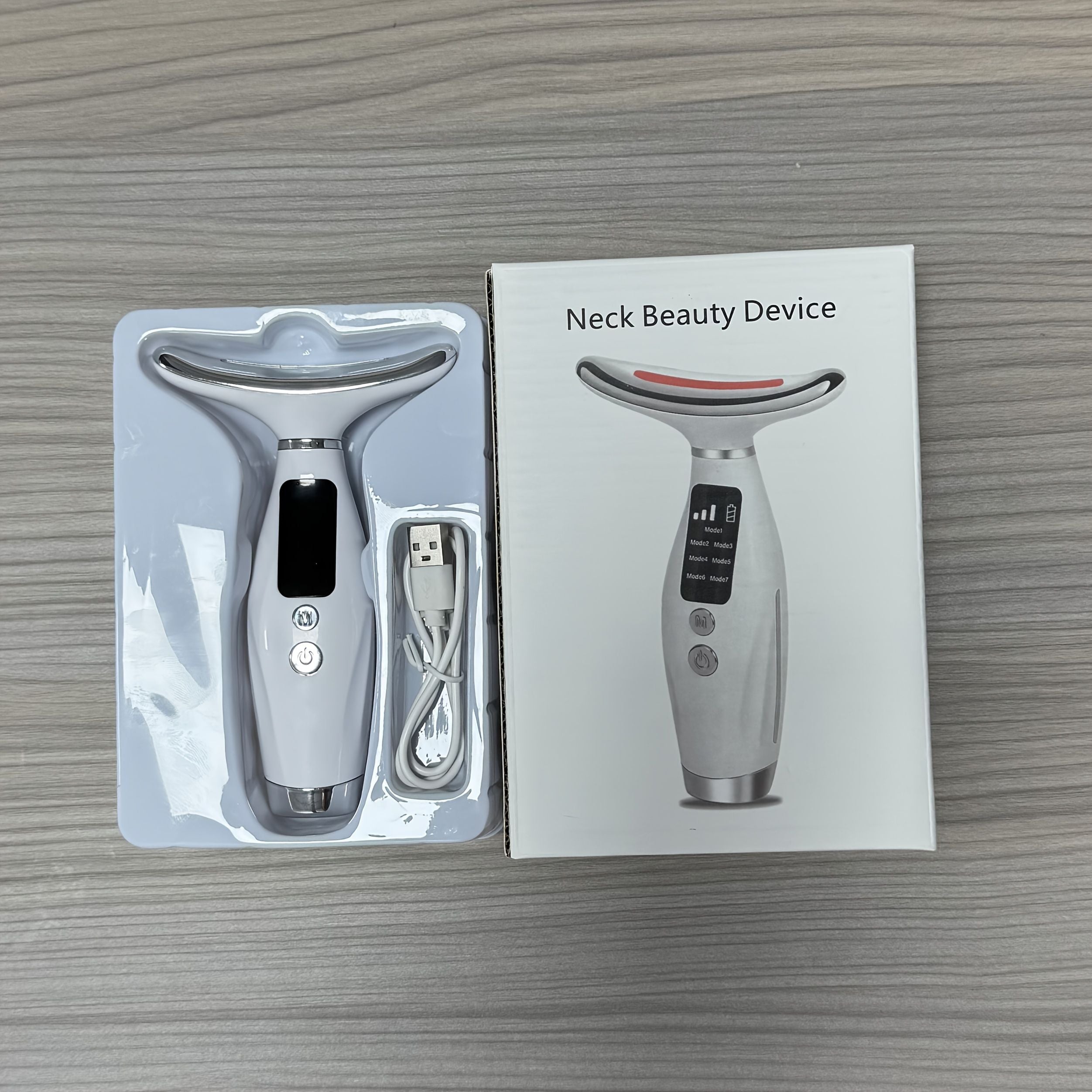Rechargeable facial and neck skincare device, 7 modes, USB charging, vibration heating massage, ergonomic design, suitable for home use - ideal gift for women, daily skincare assistant, digital display function, skincare tool, must-have for beauty enthusi