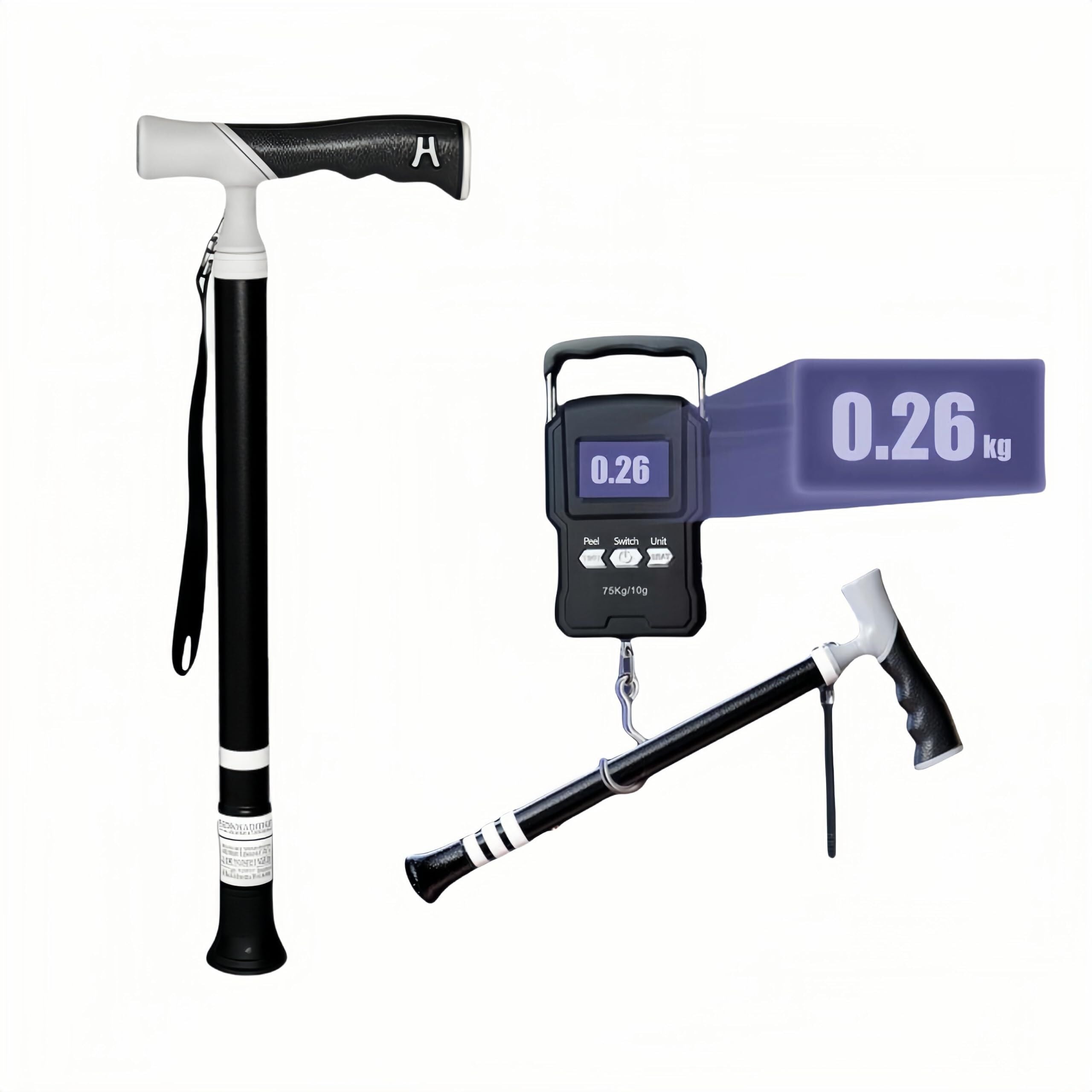 Lightweight Foldable Walking Cane: Adjustable Dual-Mode (T/Grip) Stick – 0.26kg, Portable for Daily/Hiking Use