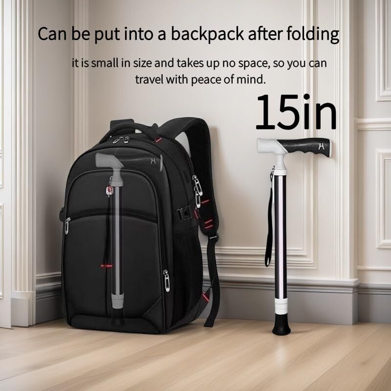 Lightweight Foldable Walking Cane: Adjustable Dual-Mode (T/Grip) Stick – 0.26kg, Portable for Daily/Hiking Use