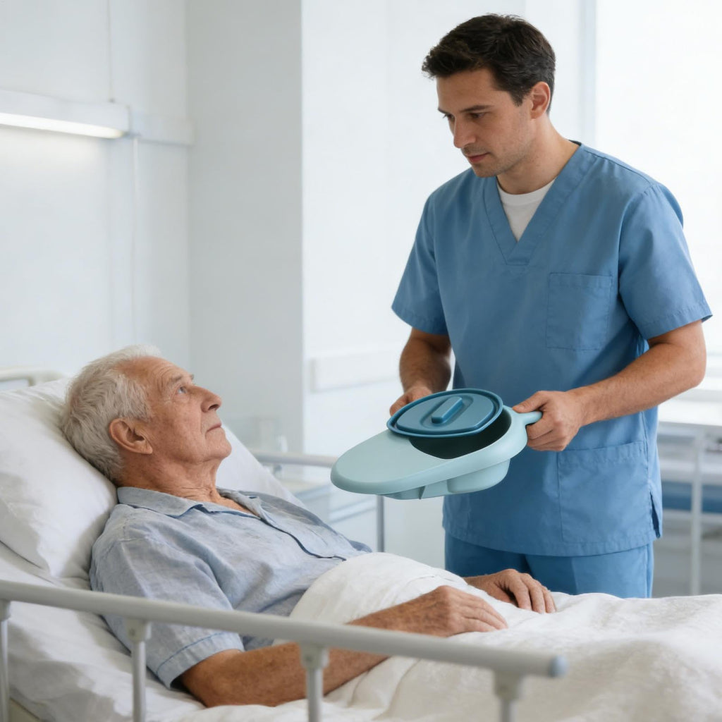 Bedside Commode for Elderly & Disabled – Portable Bedpan with Lid, Anti-Leak Design for Men Women, Hospital Home Care, Comfortable Toilet Aid (Blue)