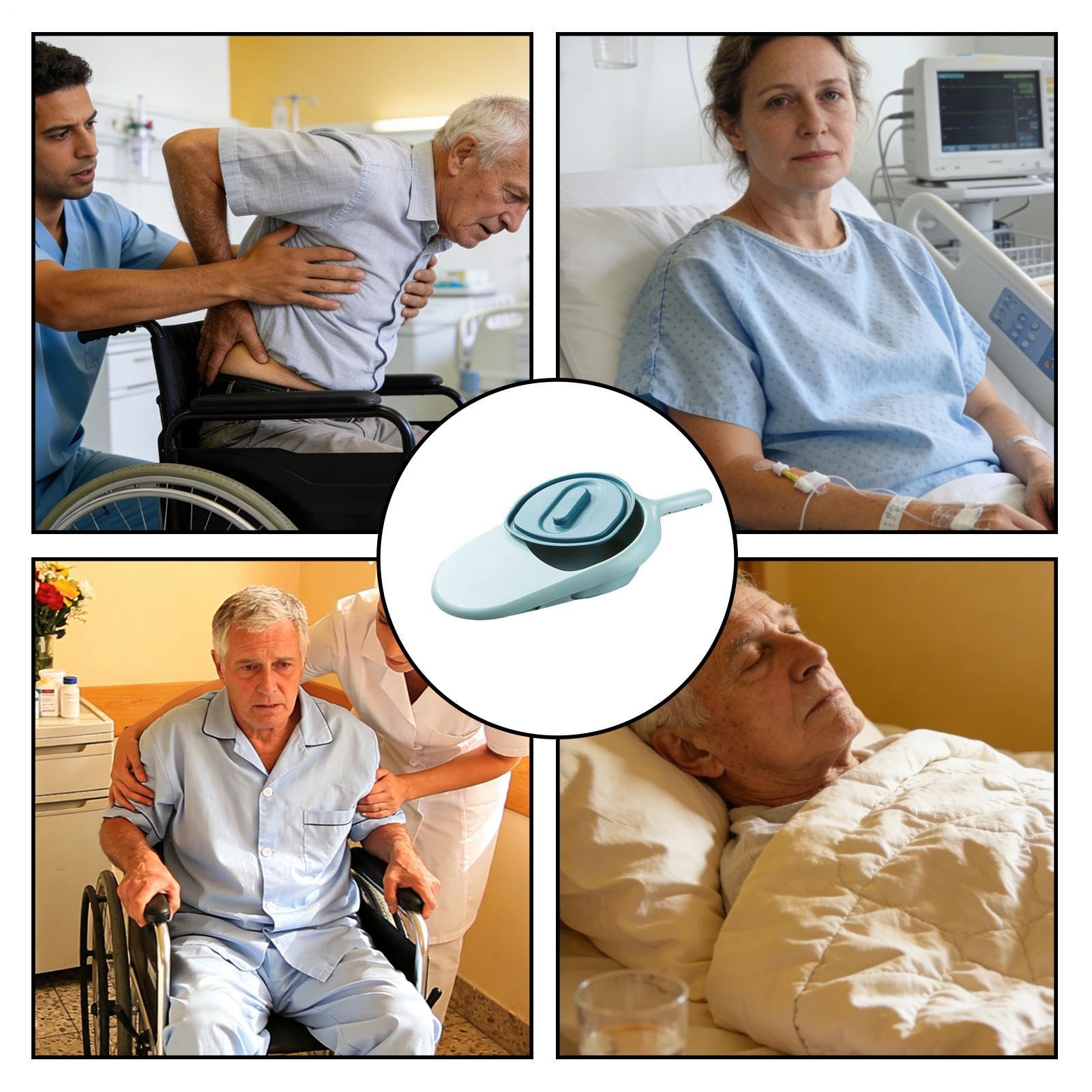Bedside Commode for Elderly & Disabled – Portable Bedpan with Lid, Anti-Leak Design for Men Women, Hospital Home Care, Comfortable Toilet Aid (Blue)