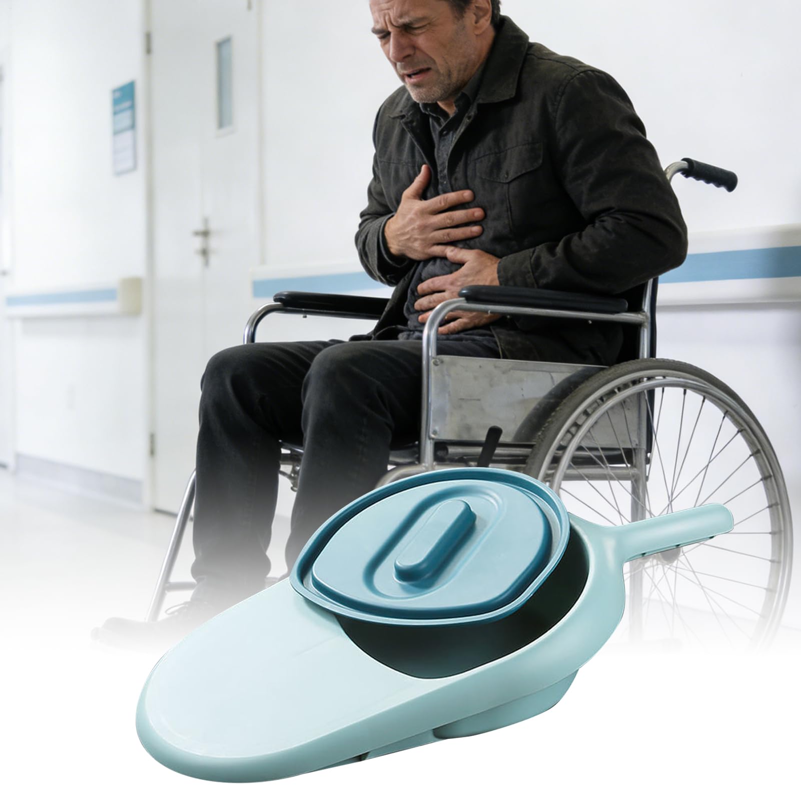 Bedside Commode for Elderly & Disabled – Portable Bedpan with Lid, Anti-Leak Design for Men Women, Hospital Home Care, Comfortable Toilet Aid (Blue)