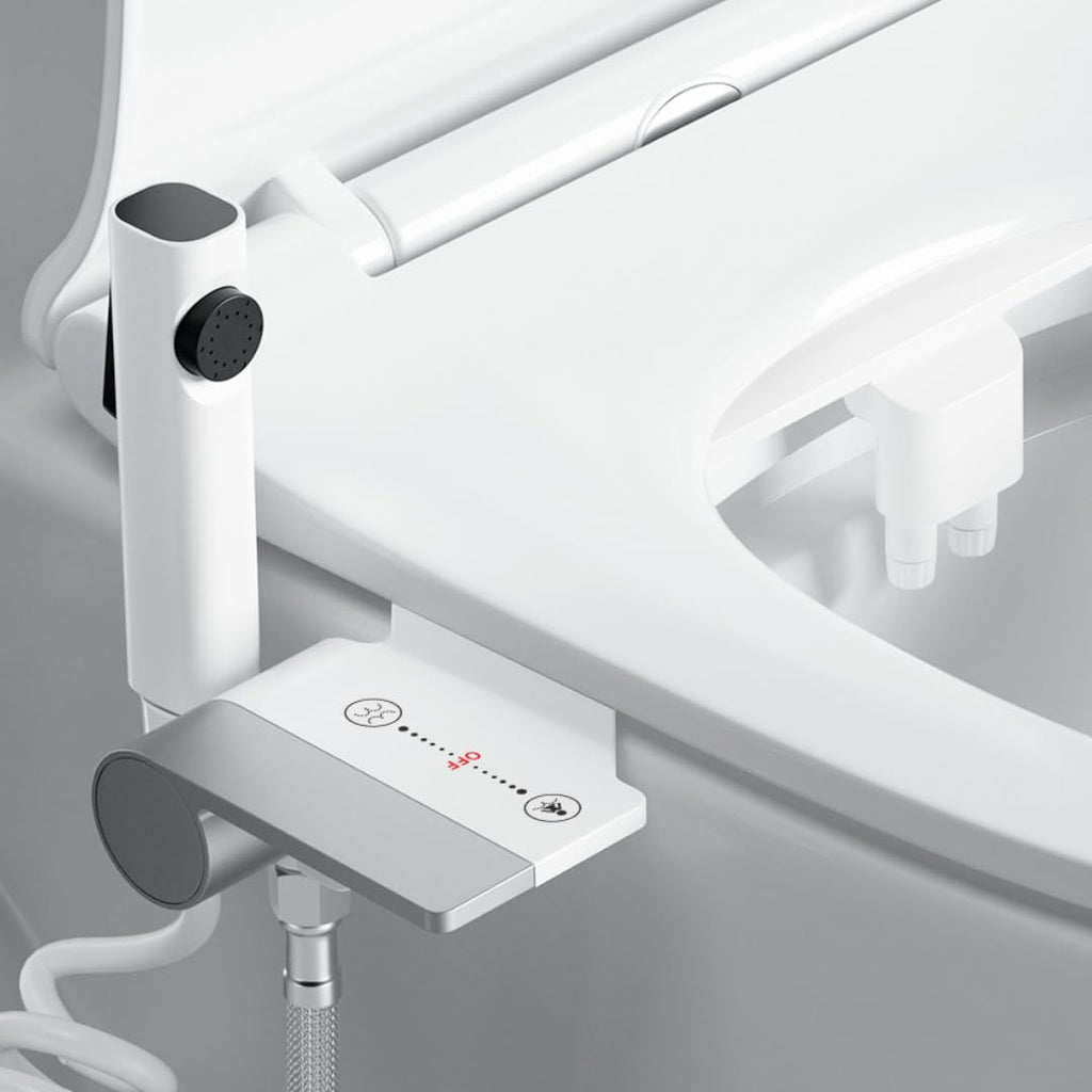Bidet Toilet Attachment with Handheld Sprayer – Dual Nozzle for Pregnant Women, Postpartum Care & Elderly, Non-Electric Cold Water Bidet, Slim Under-Seat Fit (White)
