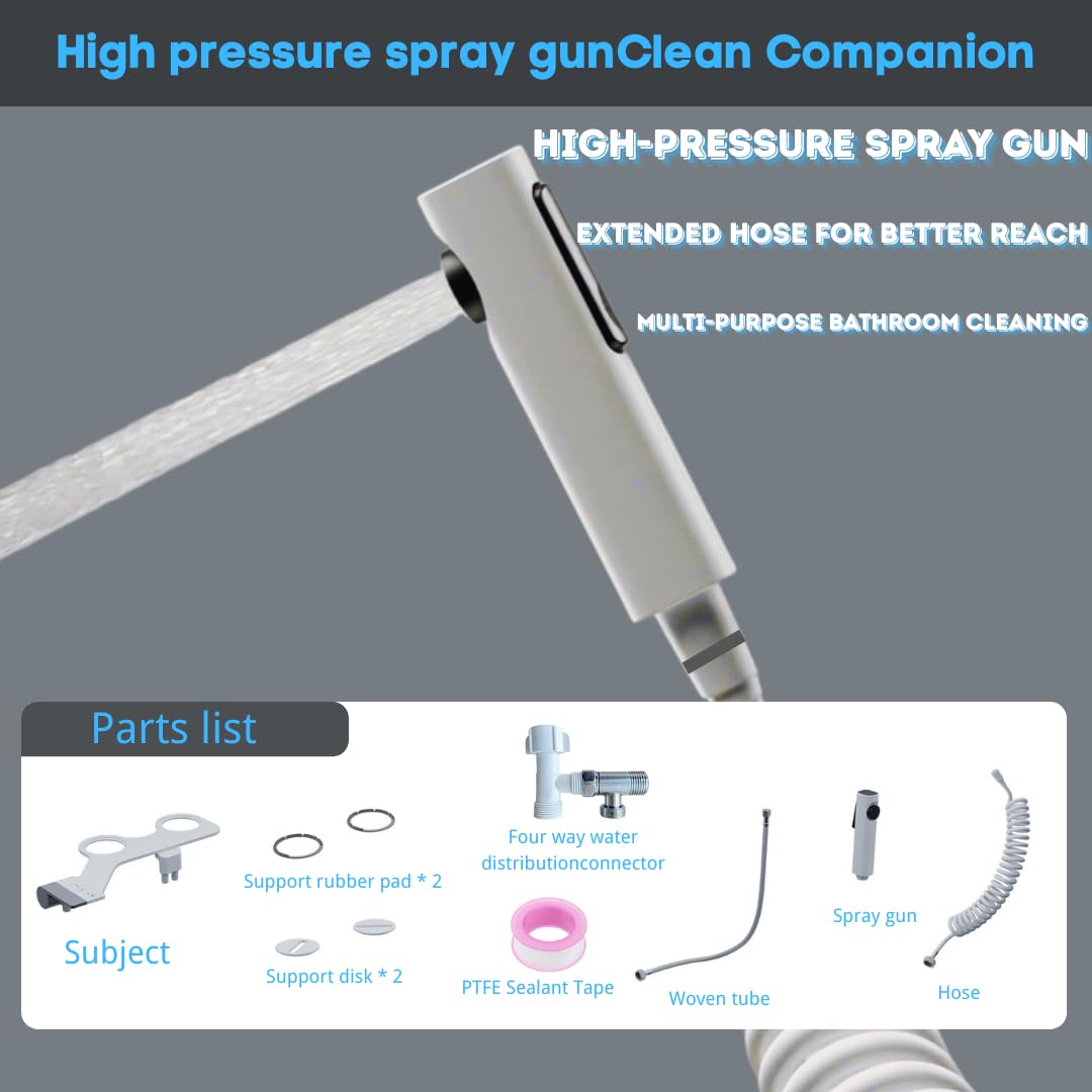 Bidet Toilet Attachment with Handheld Sprayer – Dual Nozzle for Pregnant Women, Postpartum Care & Elderly, Non-Electric Cold Water Bidet, Slim Under-Seat Fit (White)