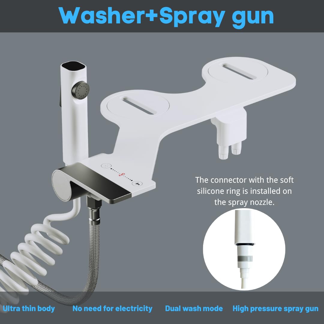 Bidet Toilet Attachment with Handheld Sprayer – Dual Nozzle for Pregnant Women, Postpartum Care & Elderly, Non-Electric Cold Water Bidet, Slim Under-Seat Fit (White)