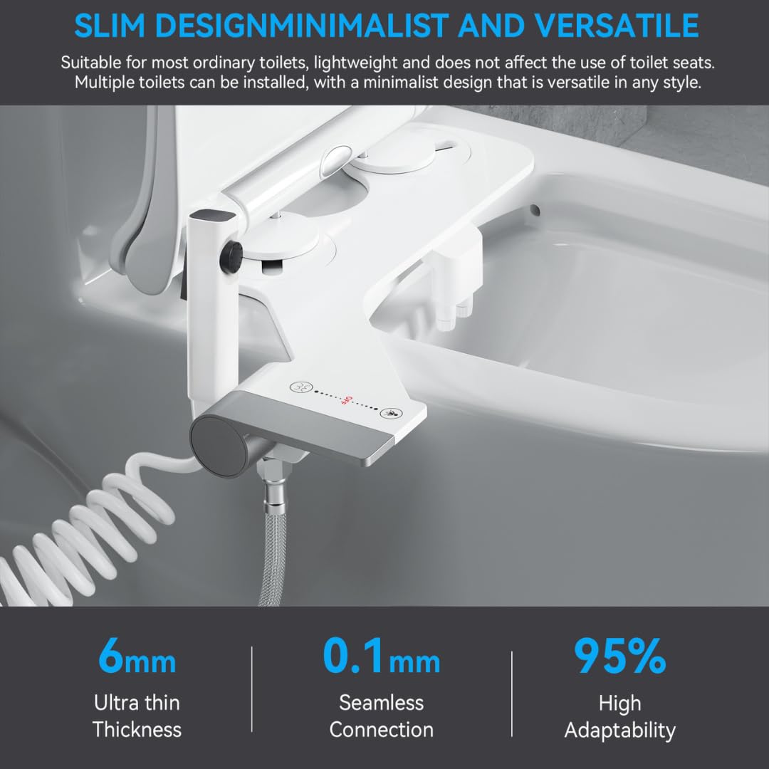 Bidet Toilet Attachment with Handheld Sprayer – Dual Nozzle for Pregnant Women, Postpartum Care & Elderly, Non-Electric Cold Water Bidet, Slim Under-Seat Fit (White)