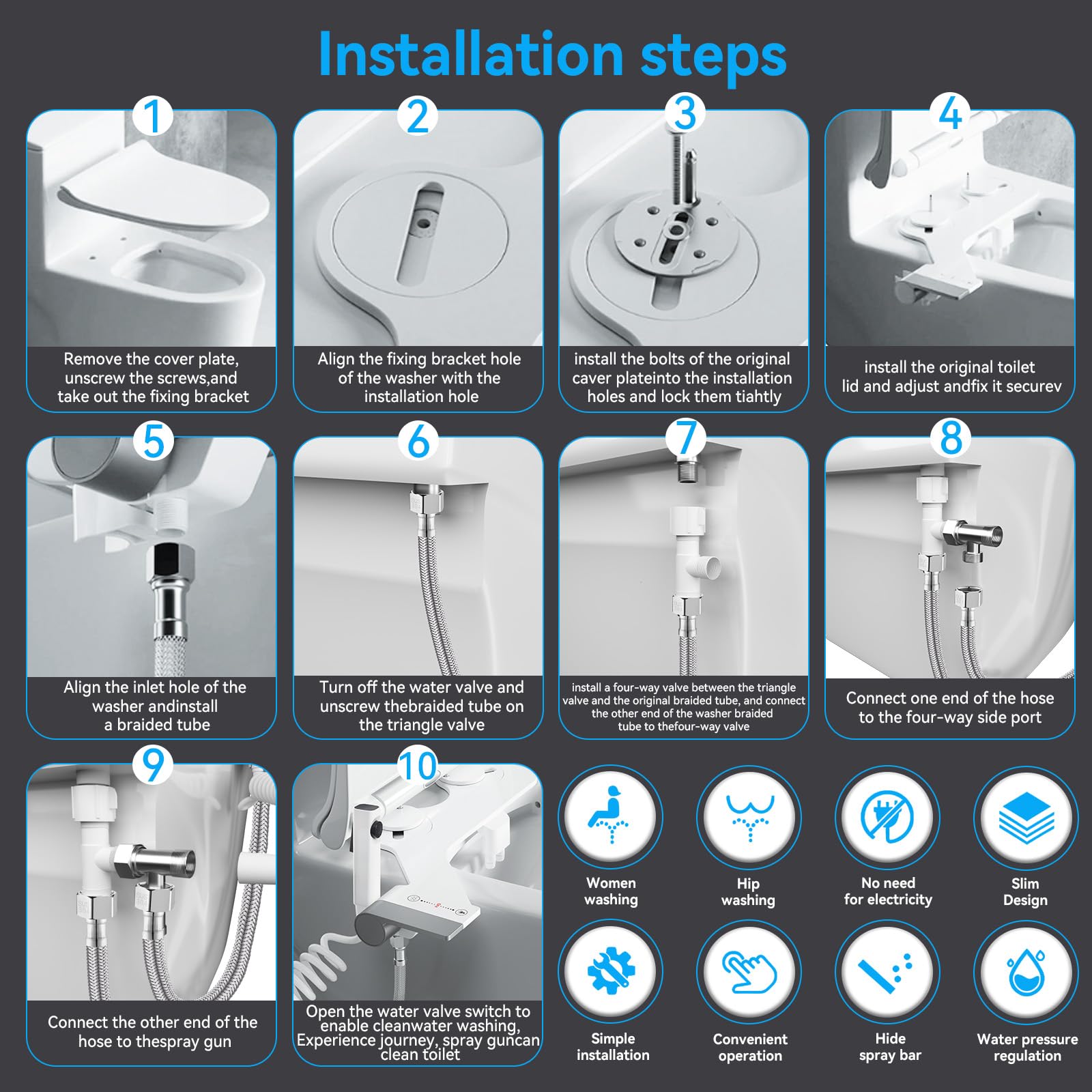 Bidet Toilet Attachment with Handheld Sprayer – Dual Nozzle for Pregnant Women, Postpartum Care & Elderly, Non-Electric Cold Water Bidet, Slim Under-Seat Fit (White)