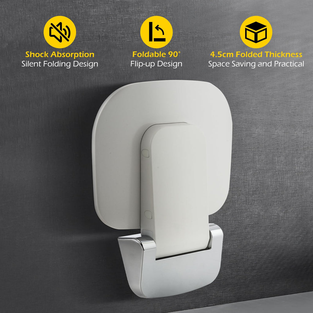 Wall Mounted Folding Shower Seat 440 lbs Load-Bearing – ABS Material Bathroom Stool with Stainless Steel Frame, Foldable 90° for Sauna, Hospital, Home Use (White)