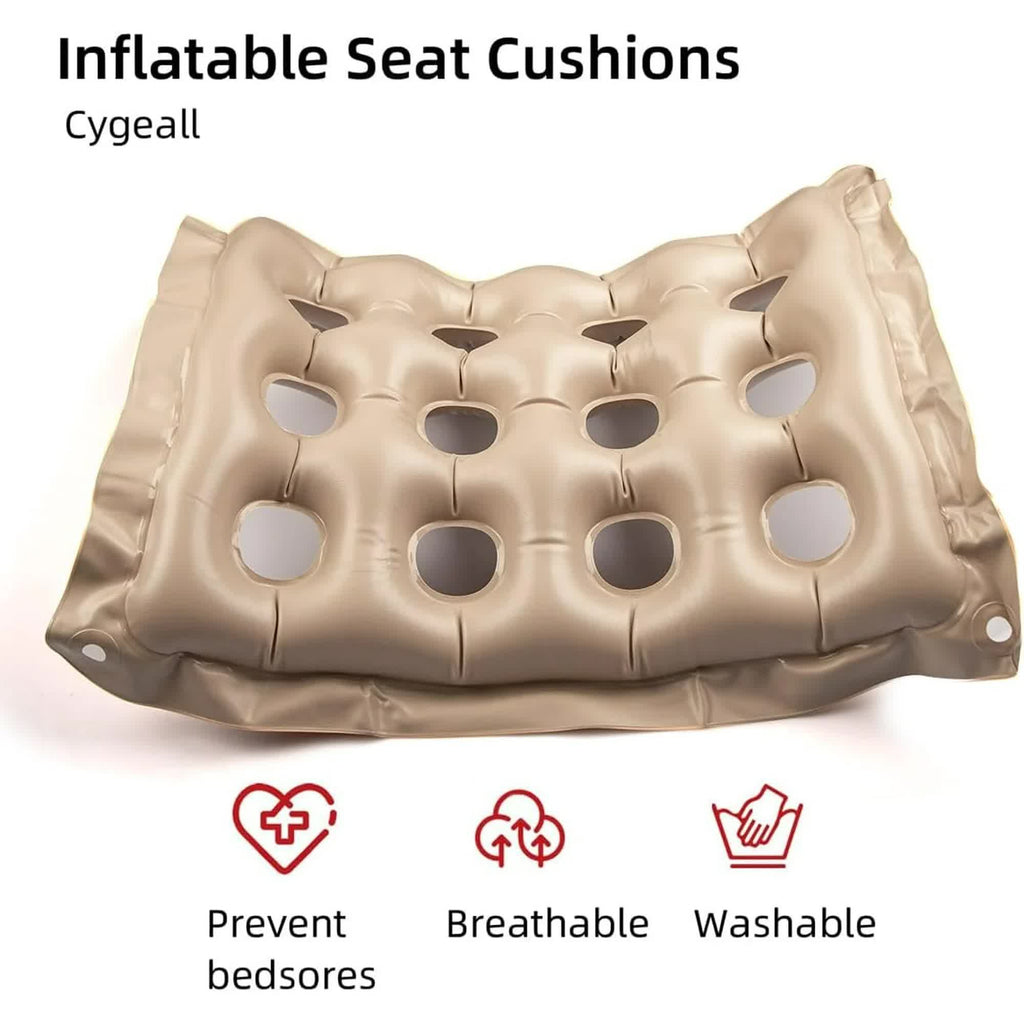 Inflatable Seat Cushions for Pressure Relief, Wheelchair Air Cushion for Bed Sore, Comfortable Waffle Pads，Cream 17x17inch