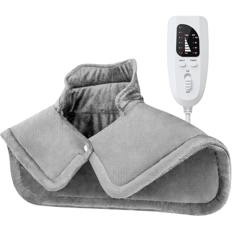 60W Weighted Heated Shoulder Wrap 58×42cm, CE & RoHS Certified 6 Heat Settings Auto Off Washable Heat Therapy Pad for Body Pain Relief