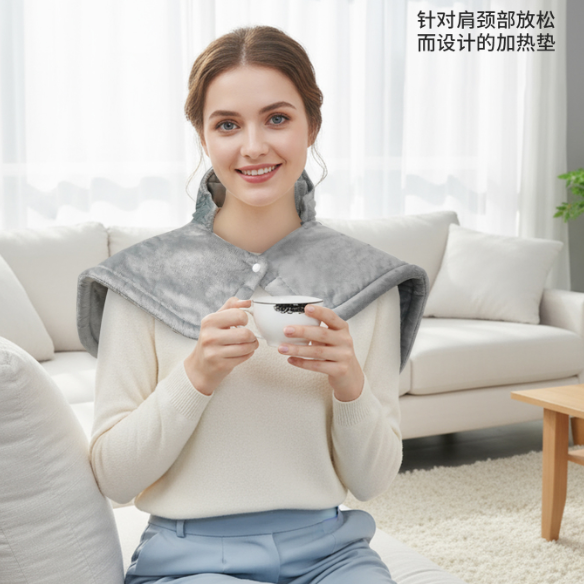 60W Weighted Heated Shoulder Wrap 58×42cm, CE & RoHS Certified 6 Heat Settings Auto Off Washable Heat Therapy Pad for Body Pain Relief