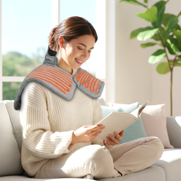 60W Weighted Heated Shoulder Wrap 58×42cm, CE & RoHS Certified 6 Heat Settings Auto Off Washable Heat Therapy Pad for Body Pain Relief