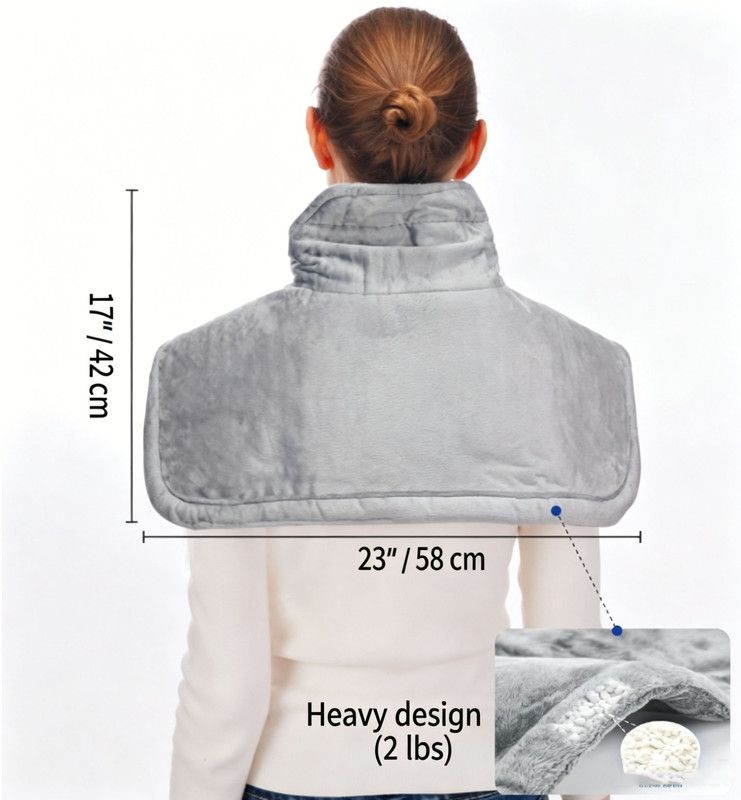 60W Weighted Heated Shoulder Wrap 58×42cm, CE & RoHS Certified 6 Heat Settings Auto Off Washable Heat Therapy Pad for Body Pain Relief