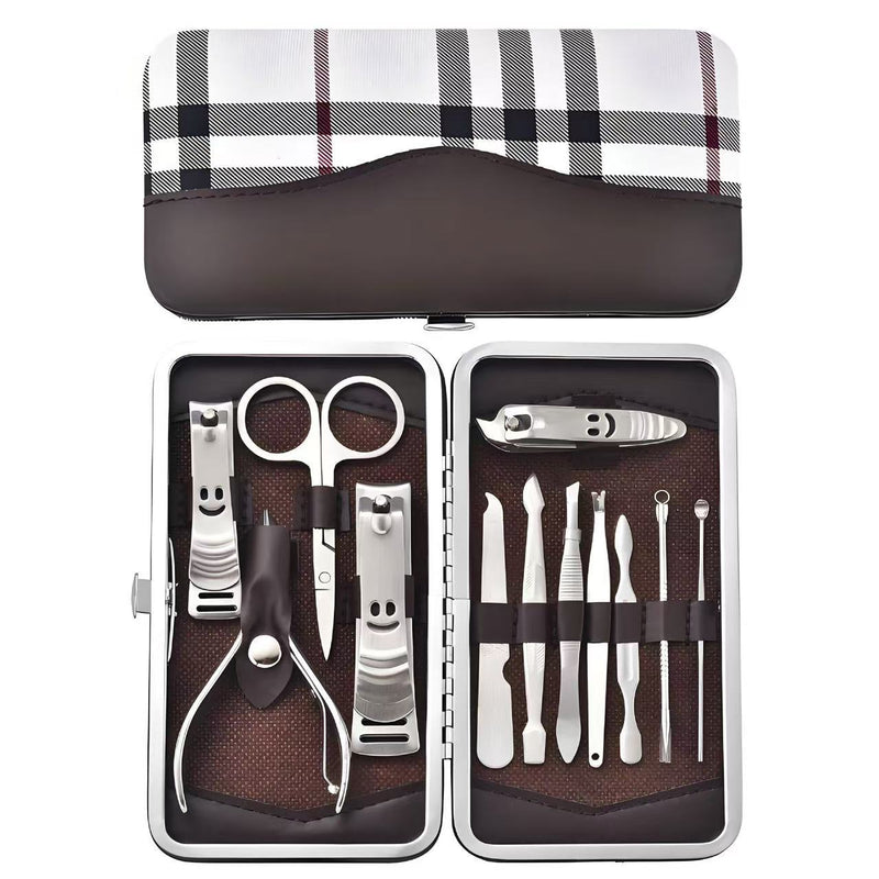 12-Piece Manicure Pedicure Kit, Professional Nail Clipper Grooming Set, White Plaid Case