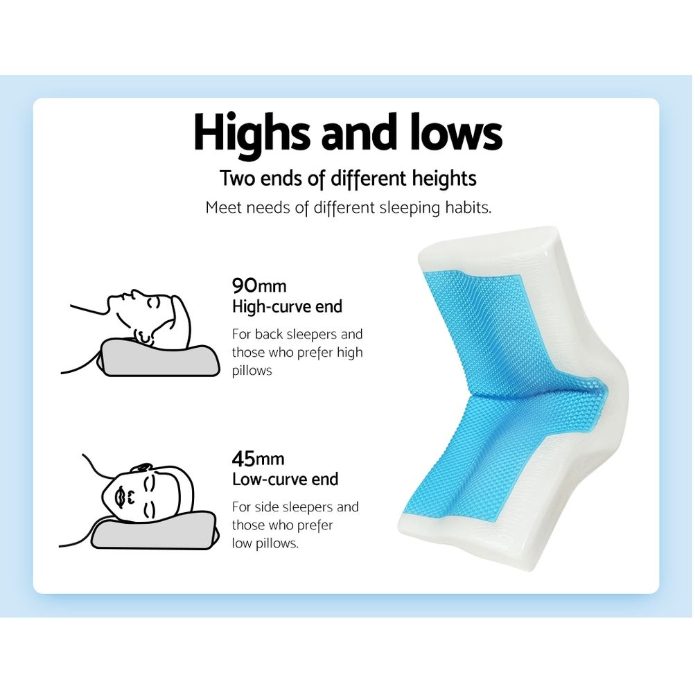 Memory Foam Cervical Pillow with Cool Gel, Contour Neck Support Sleeping Pillow